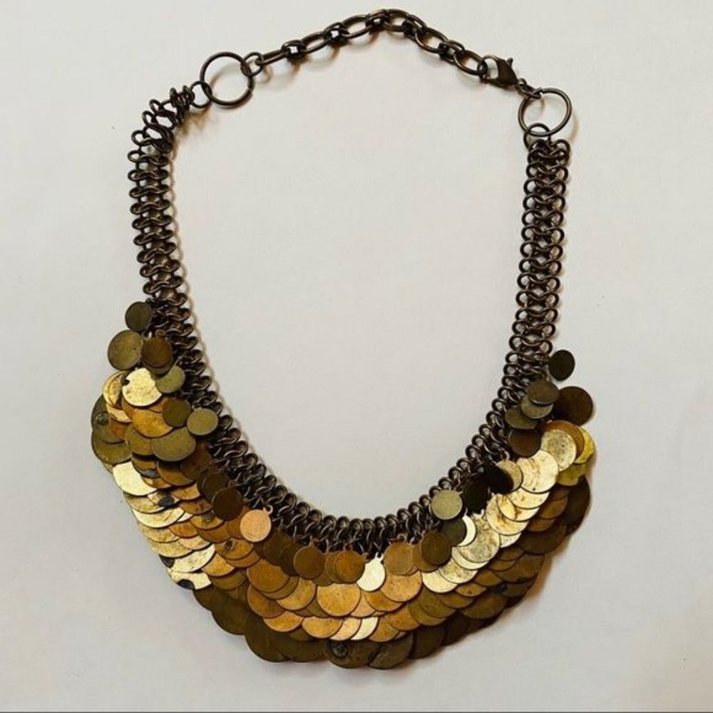 Vintage Brass Necklace Gypsy Costume Adjustable Jewelry Chain Mail Necklace - Picture 1 of 12